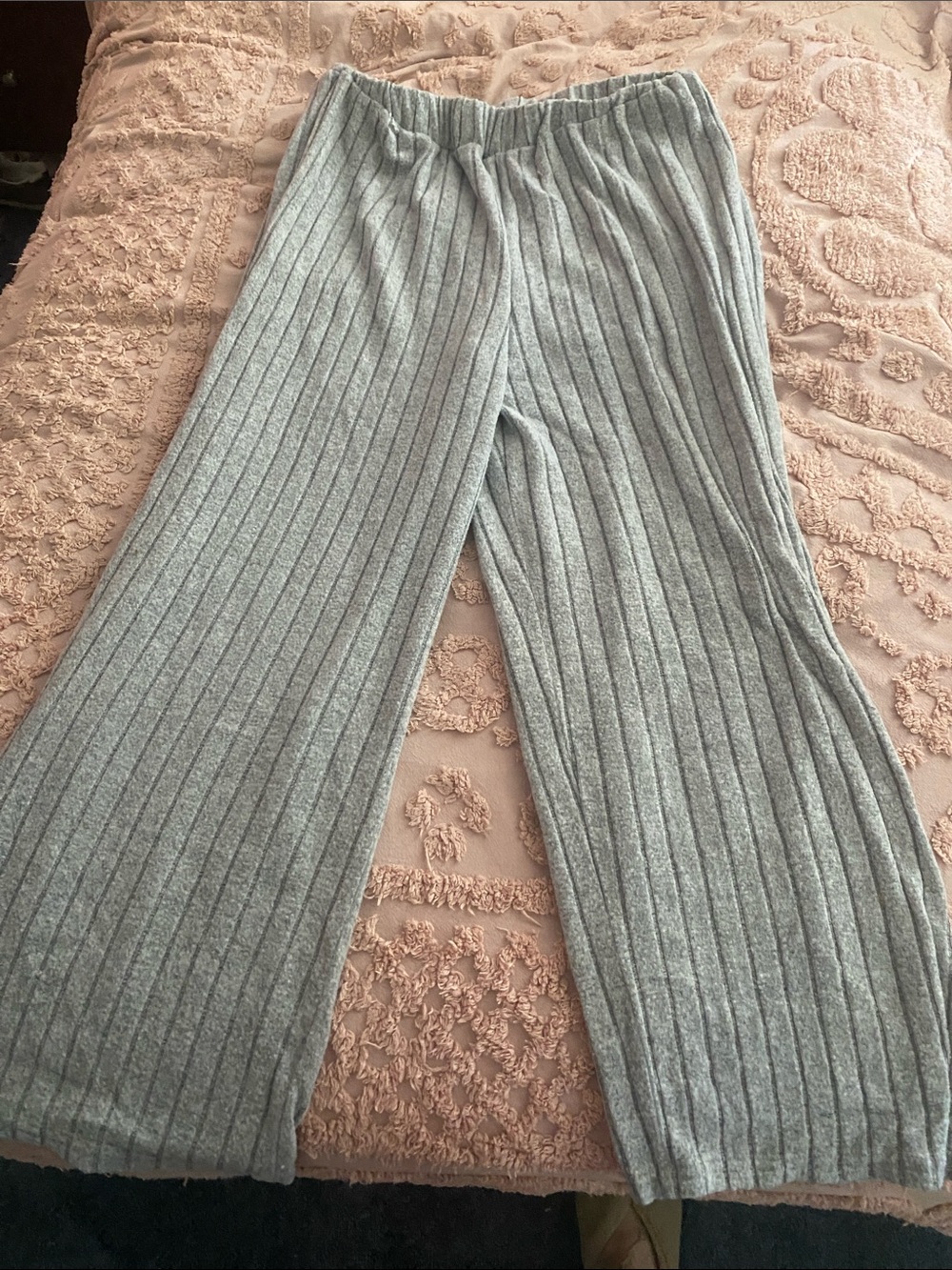SHEIN Gray Ribbed Knit Wide-Leg Lounge Pants